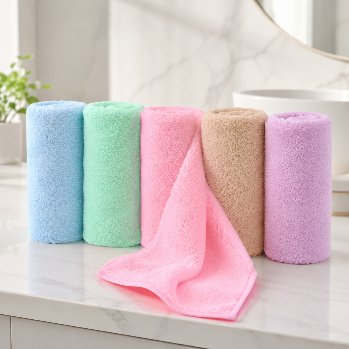 Kit 5 Toalhas de Rosto e Mãos Macias e Super Absorventes | CoralSoft