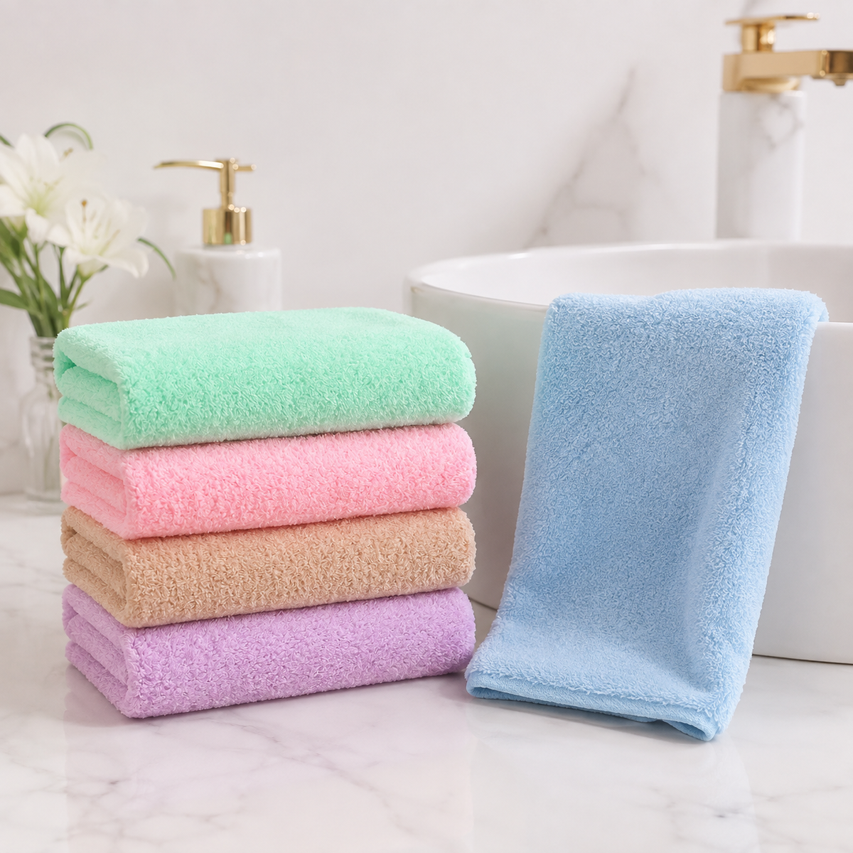 Kit 5 Toalhas de Rosto e Mãos Macias e Super Absorventes | CoralSoft