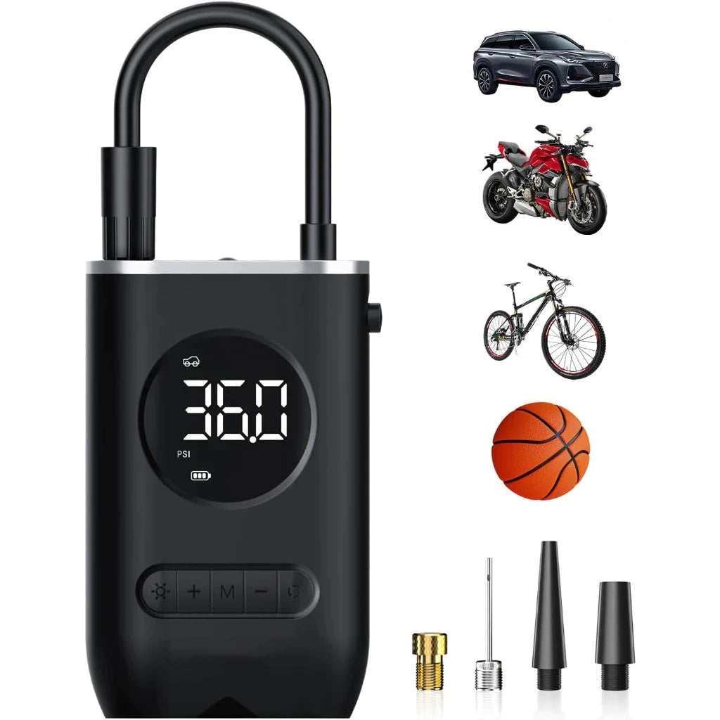 Mini Compressor de Ar Portátil para Carro, Moto e Bicicleta Recarregável