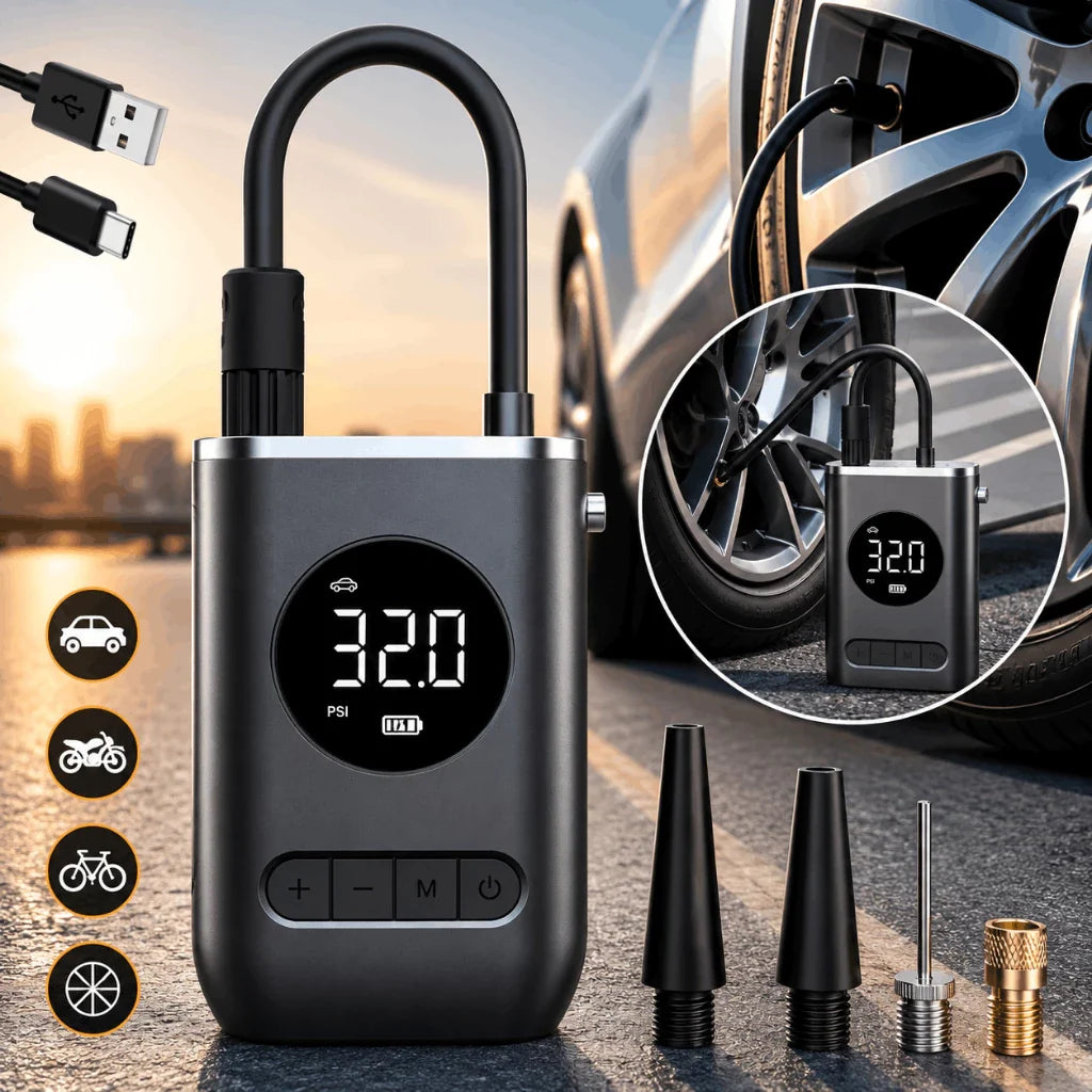 Mini Compressor de Ar Portátil para Carro, Moto e Bicicleta Recarregável