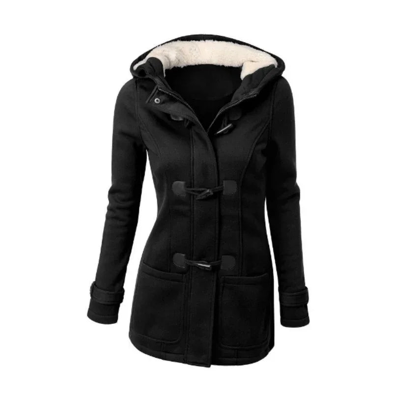 Casaco Feminino Básico com Capuz e Zíper - Sobretudo Casual para Outono/Inverno