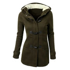 Casaco Feminino Básico com Capuz e Zíper - Sobretudo Casual para Outono/Inverno