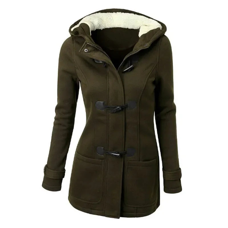 Casaco Feminino Básico com Capuz e Zíper - Sobretudo Casual para Outono/Inverno