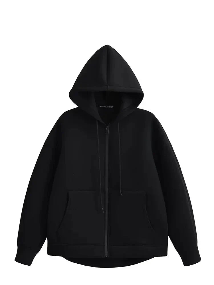 Casaco Feminino com Capuz e Bolsos Oversized