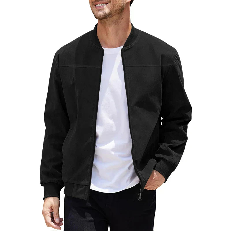 Jaqueta Masculina com Zíper e Gola Alta Casual Retrô