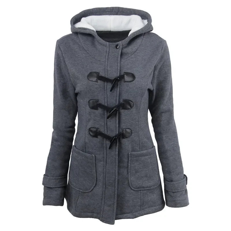 Casaco Feminino Básico com Capuz e Zíper - Sobretudo Casual para Outono/Inverno