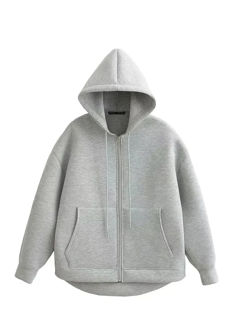 Casaco Feminino com Capuz e Bolsos Oversized