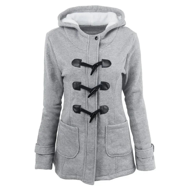 Casaco Feminino Básico com Capuz e Zíper - Sobretudo Casual para Outono/Inverno