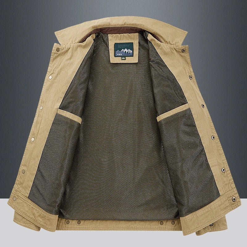 Jaqueta Masculina Cargo Estilo Britânico com Design Bomber Corta-Vento