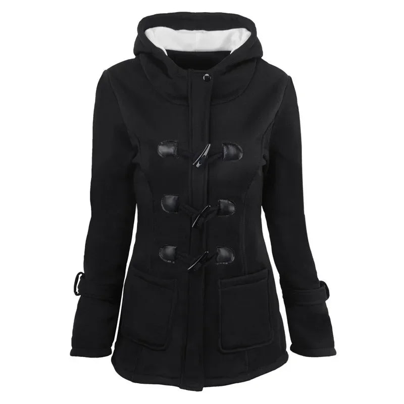 Casaco Feminino Básico com Capuz e Zíper - Sobretudo Casual para Outono/Inverno