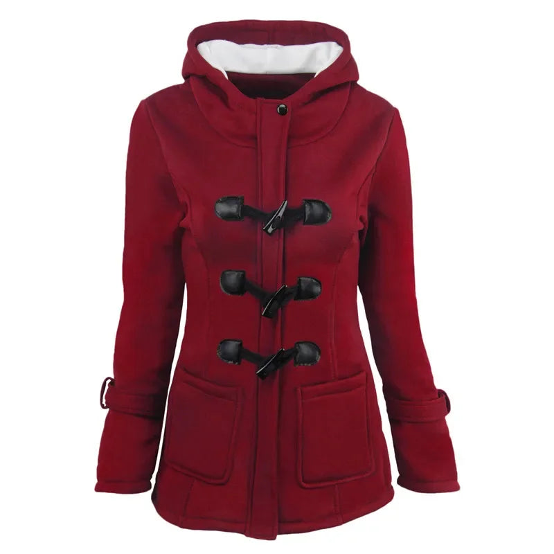 Casaco Feminino Básico com Capuz e Zíper - Sobretudo Casual para Outono/Inverno