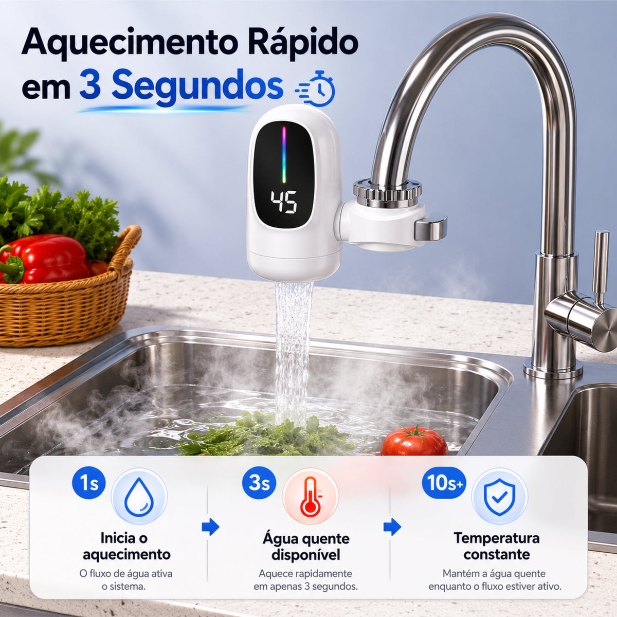 Torneira Elétrica Com Aquecimento Rápido - AquaLux Digital