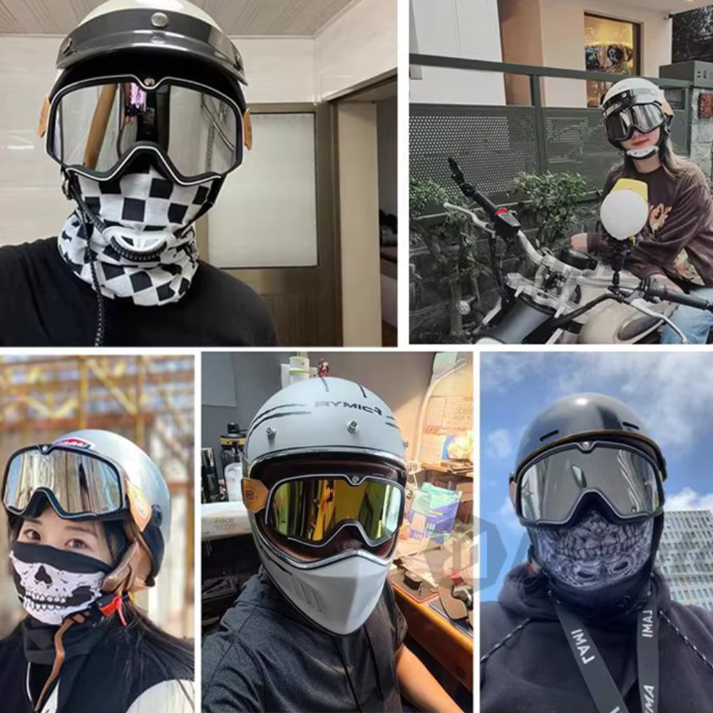 Óculos Retrô para Motociclistas com Lentes Espelhadas Antirreflexo