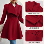 Casaco Feminino de Inverno com Gols Lapel e Botões