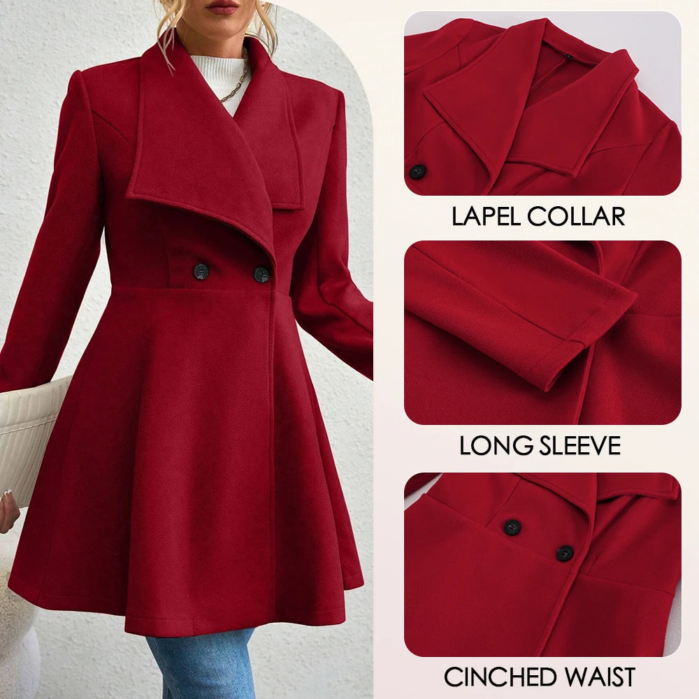Casaco Feminino de Inverno com Gols Lapel e Botões