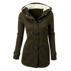 Casaco Feminino Básico com Capuz e Zíper - Sobretudo Casual para Outono/Inverno