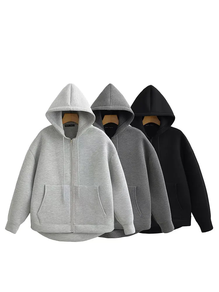 Casaco Feminino com Capuz e Bolsos Oversized