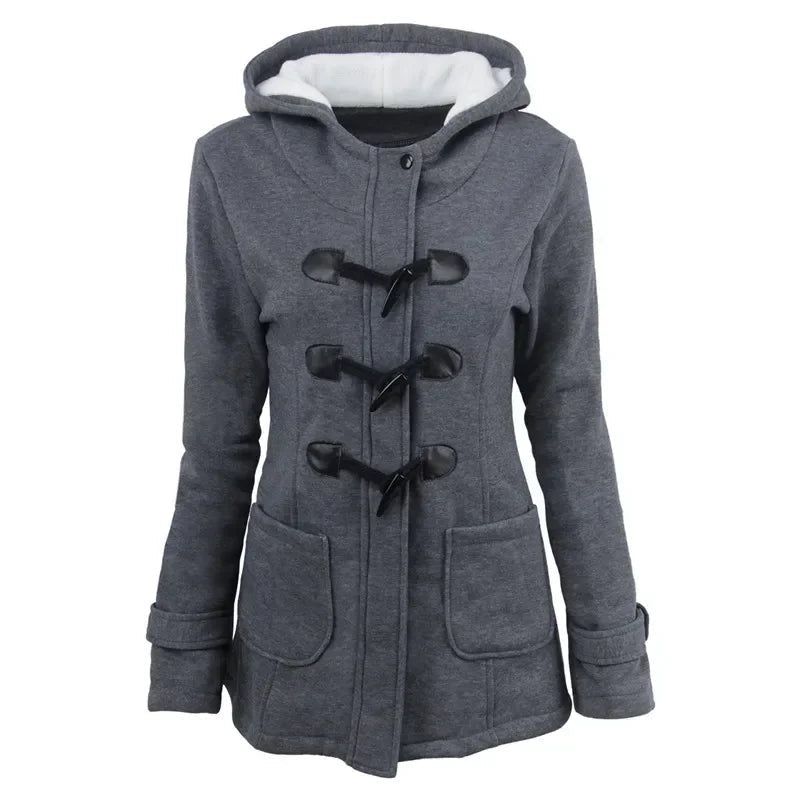 Casaco Feminino Básico com Capuz e Zíper - Sobretudo Casual para Outono/Inverno