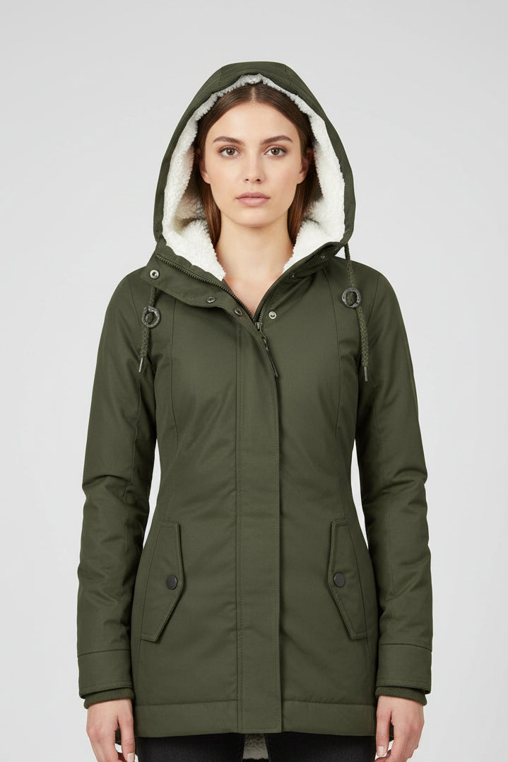 Jaqueta Parka Feminina Forrada com Lã para Inverno Glacier