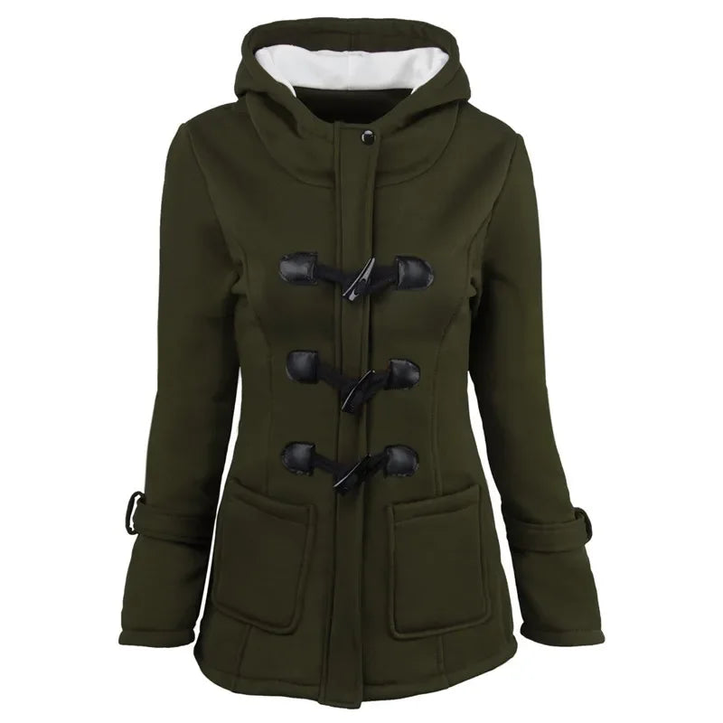 Casaco Feminino Básico com Capuz e Zíper - Sobretudo Casual para Outono/Inverno