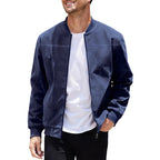 Jaqueta Masculina com Zíper e Gola Alta Casual Retrô