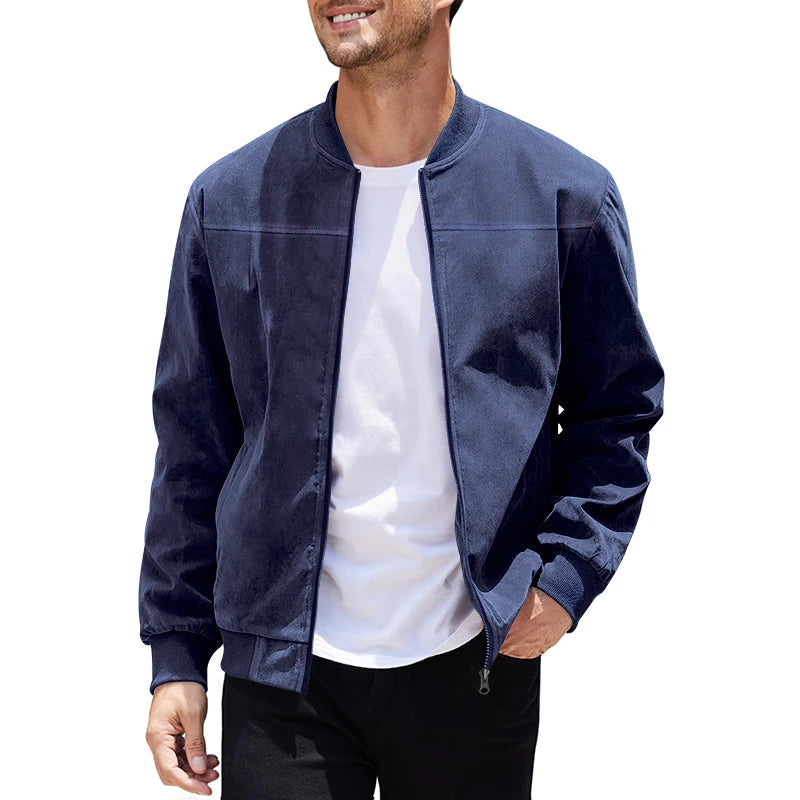 Jaqueta Masculina com Zíper e Gola Alta Casual Retrô