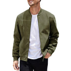Jaqueta Masculina com Zíper e Gola Alta Casual Retrô