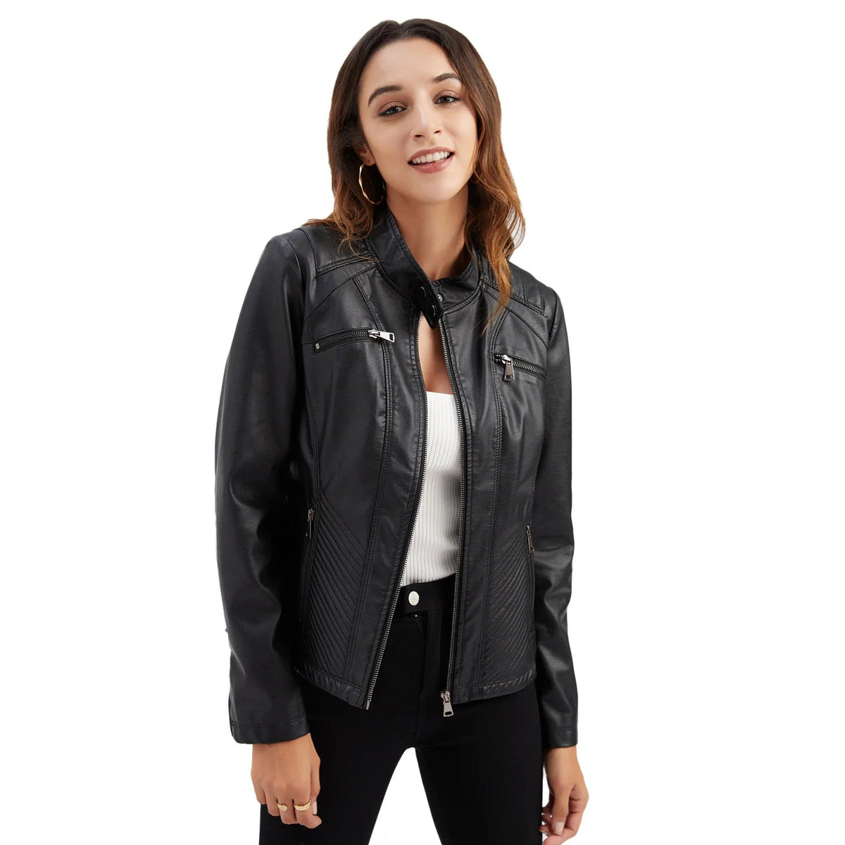 Jaqueta Feminina Casual com Zíper Estilo Streetwear